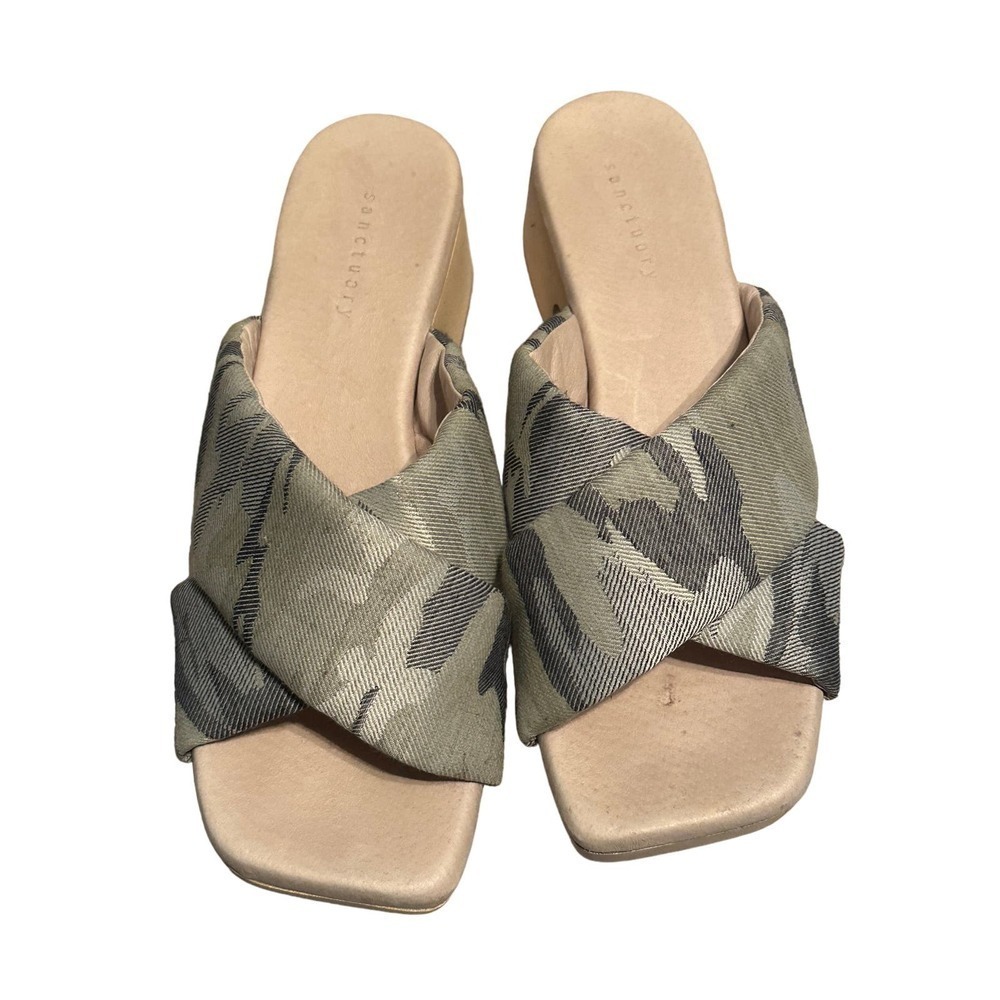 Sanctuary Lively Fabric Leather Square Toe Block Heel Slide Sandals Sz7 - Picture 2 of 11